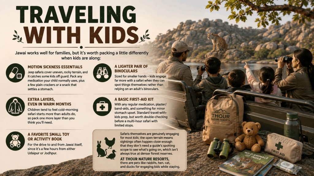 Family enjoying a Jawai leopard safari with children using binoculars